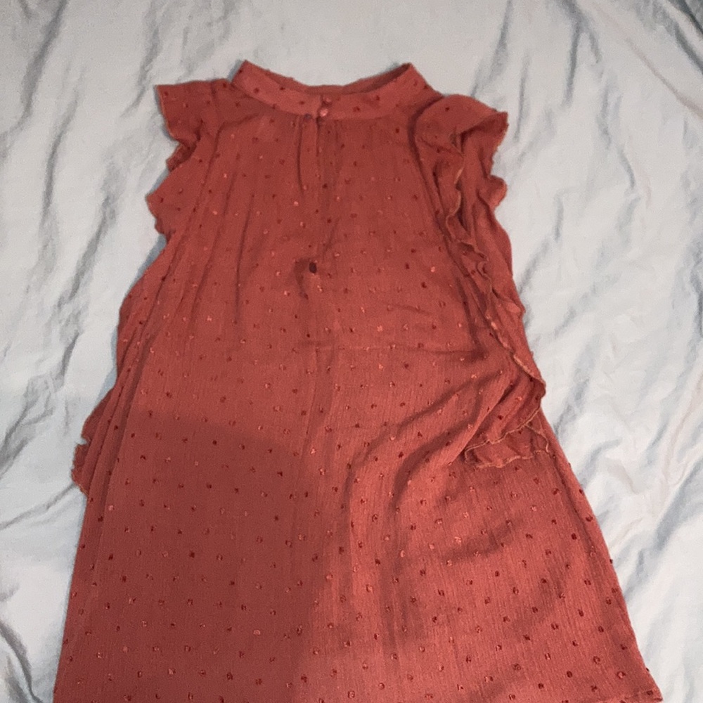 Rust Blouse Ruffle Sleeve Tank Top - Picture 2 of 3